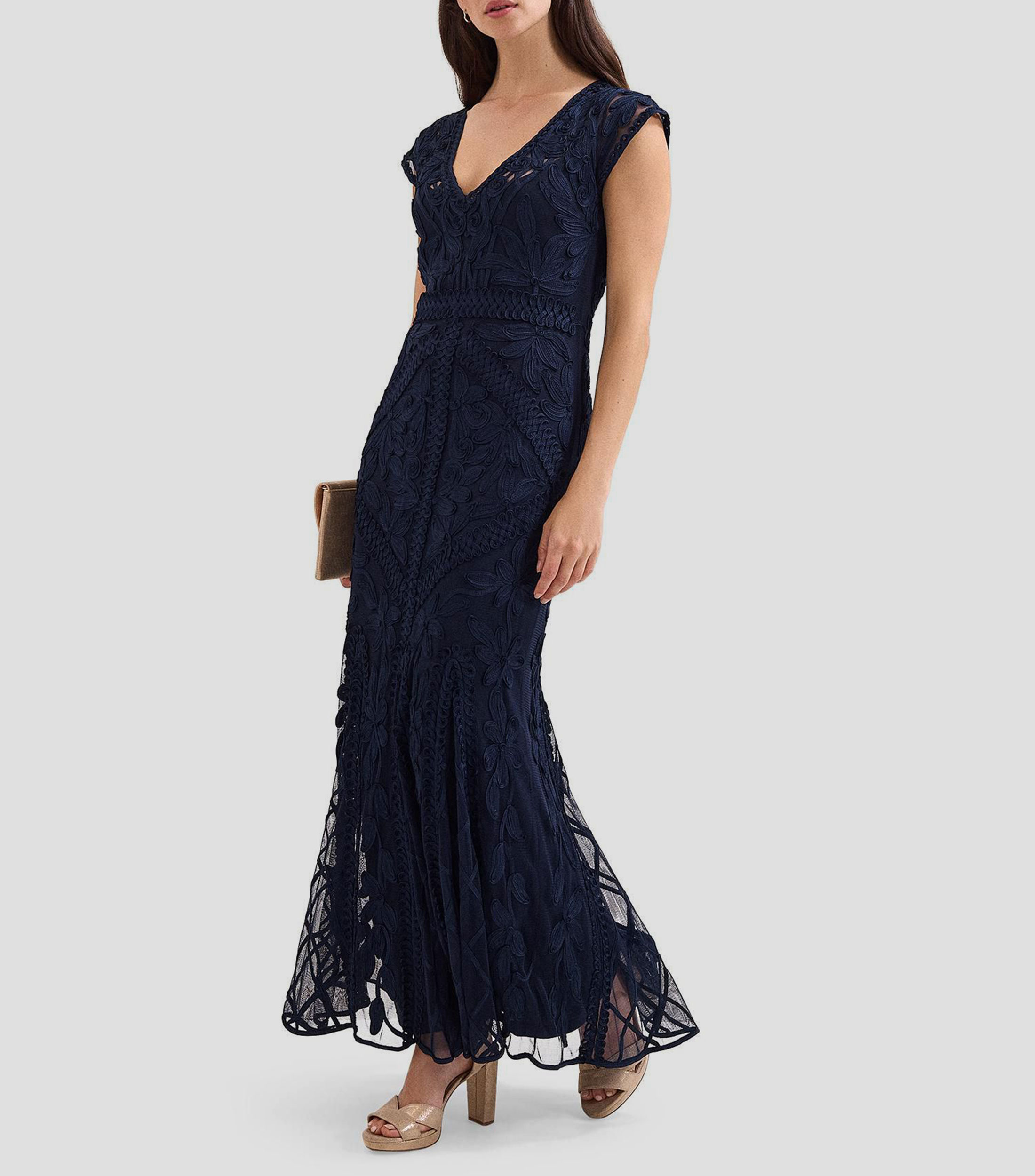 Vestido de fiesta maxi con microdiseño Mujer